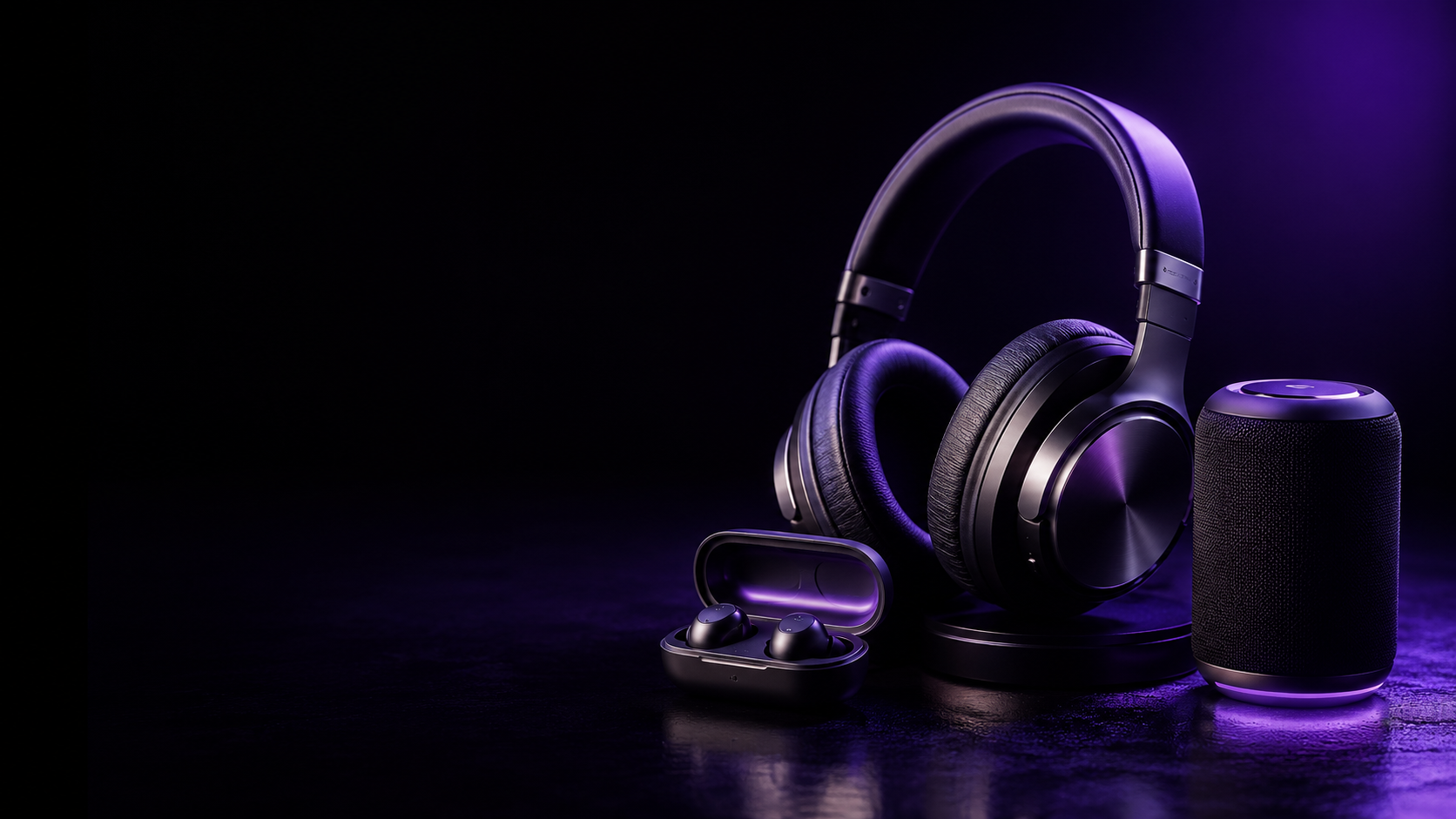 Premium headphones, earbuds and portable speaker