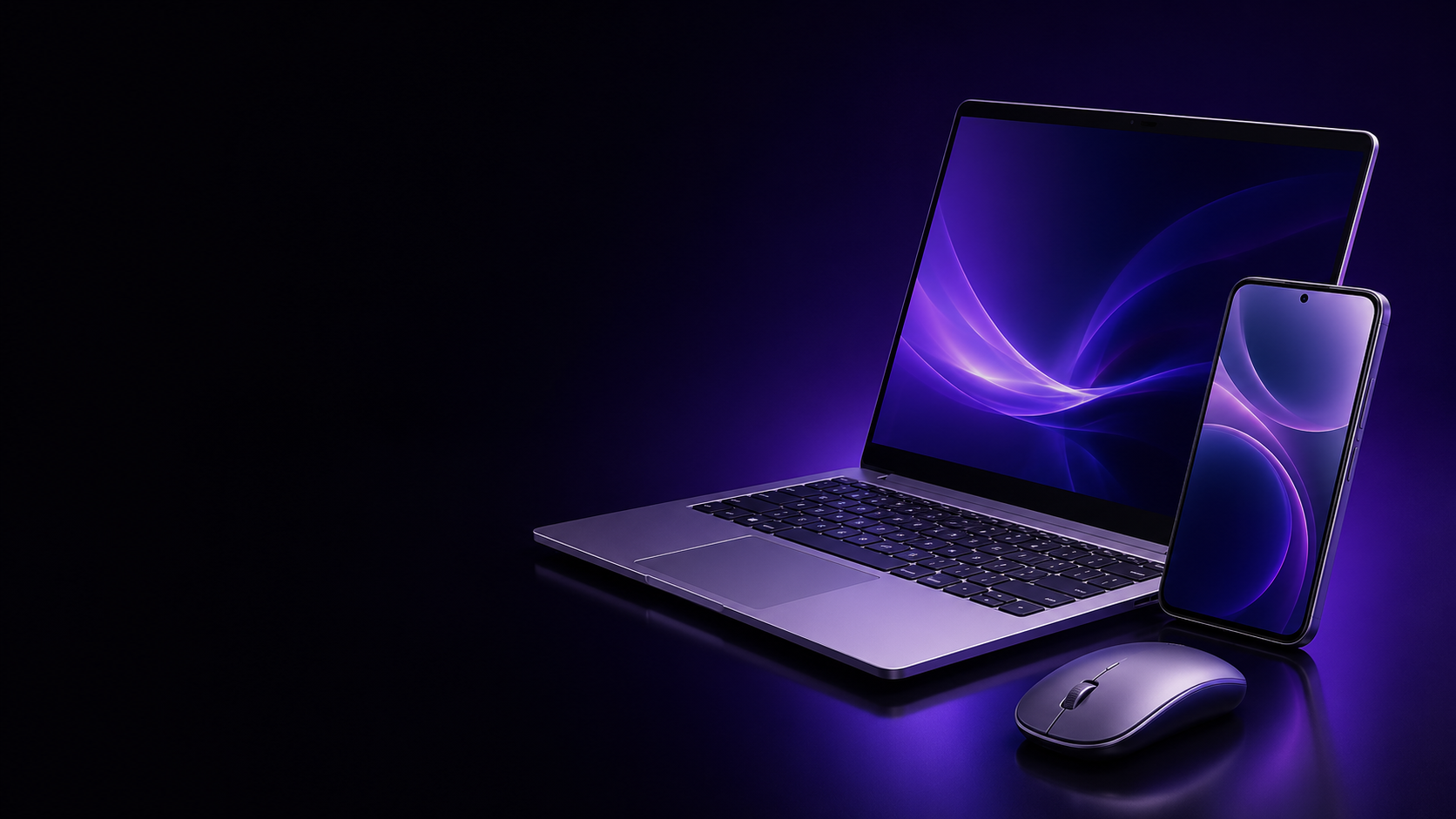 Premium laptop, smartphone and wireless mouse
